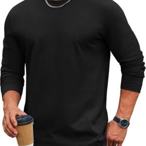 COOFANDY Mens Long Sleeve Tee Shirts Cotton Casual Basic T‑Shirts | Soft Crew Neck T Shirts for Men, Perfect for Daily Wear, Date, or Home, Versatile & Comfortable
