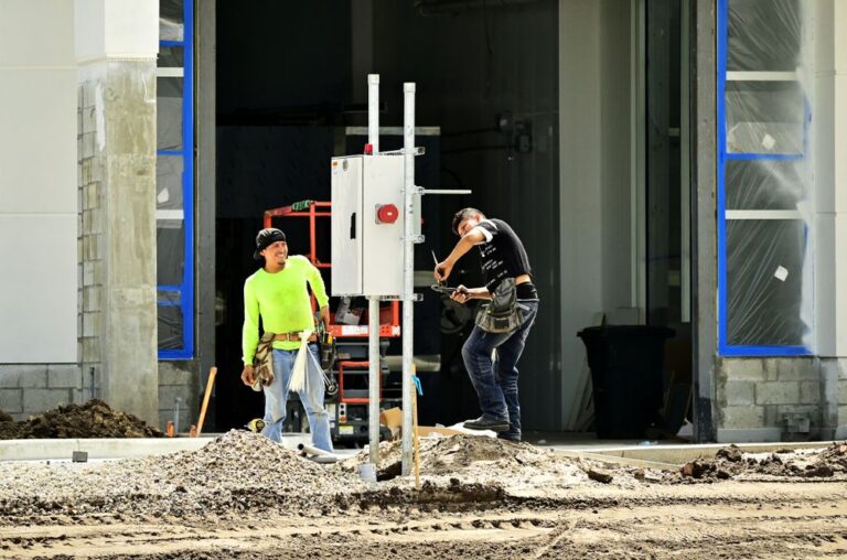 Construction workers on a building site