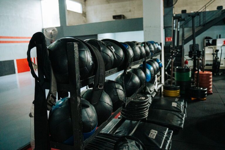 Gym with dumbbells and fitness equipment
